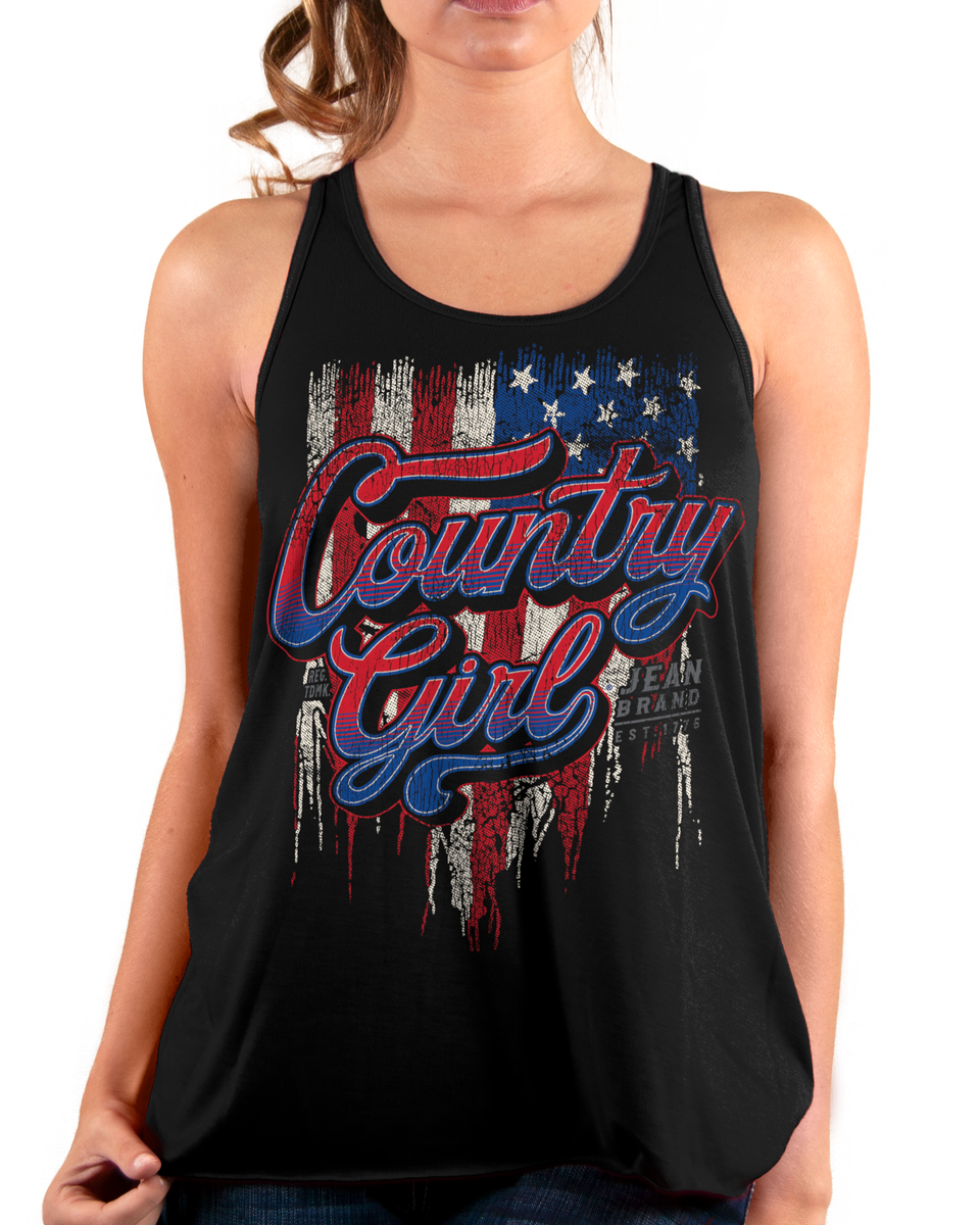 Country Girl Women's Flowy Racerback Tank CG Flag Country Girl Store