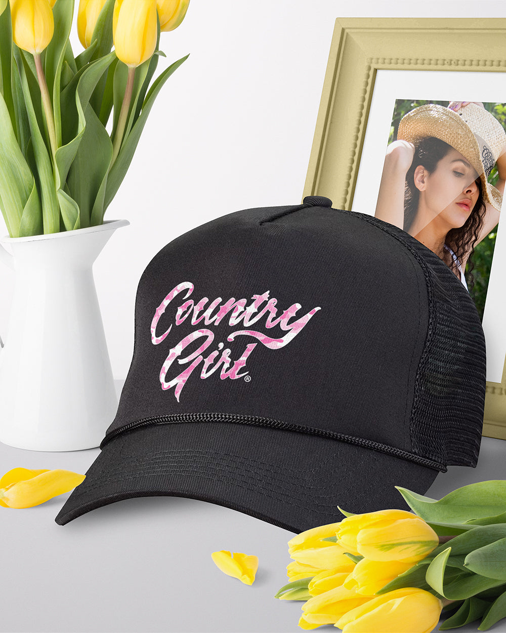 Country Girl® Script Pink Camo Trucker Cap – Country Girl Store display picture 1