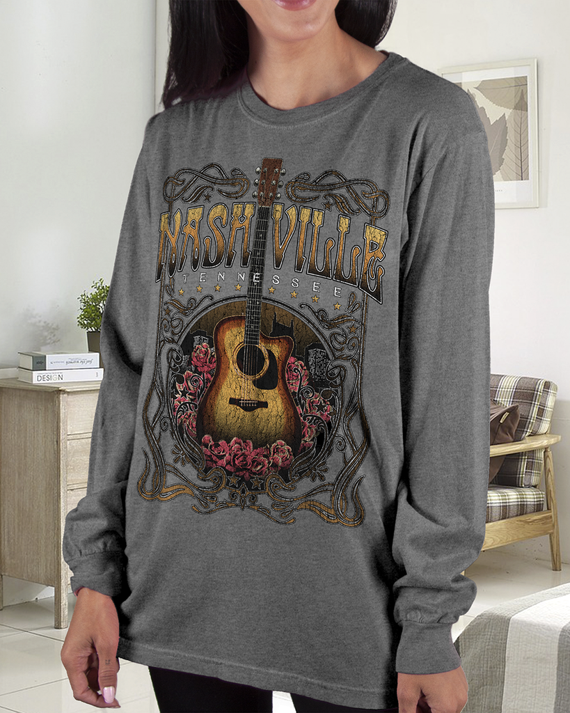 Girlie Girl Originals 'Country Roads' Long Sleeve T-Shirt - Sport Grey, Red Print, Medium, 90% Cotton