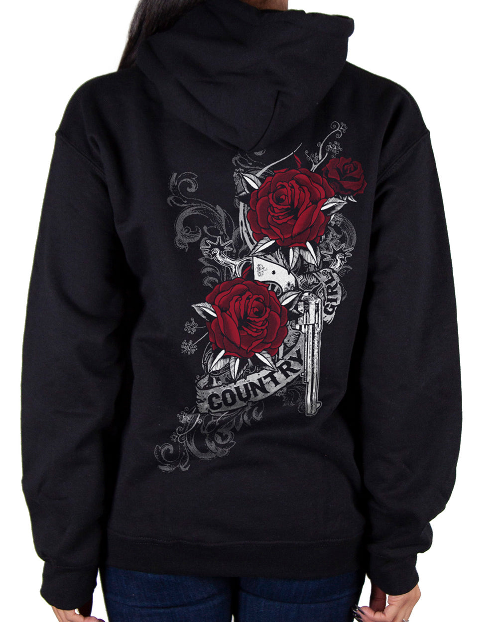 Country Girl Women s Hoodie Rose Gun 4X Black